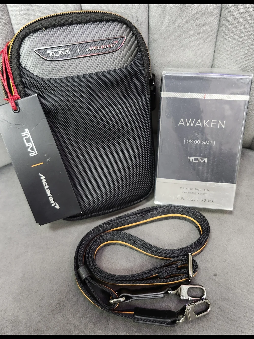 👑TUMI x McLaren Crossbody Pouch w AWAKEN Perfume 3.4oz🔥